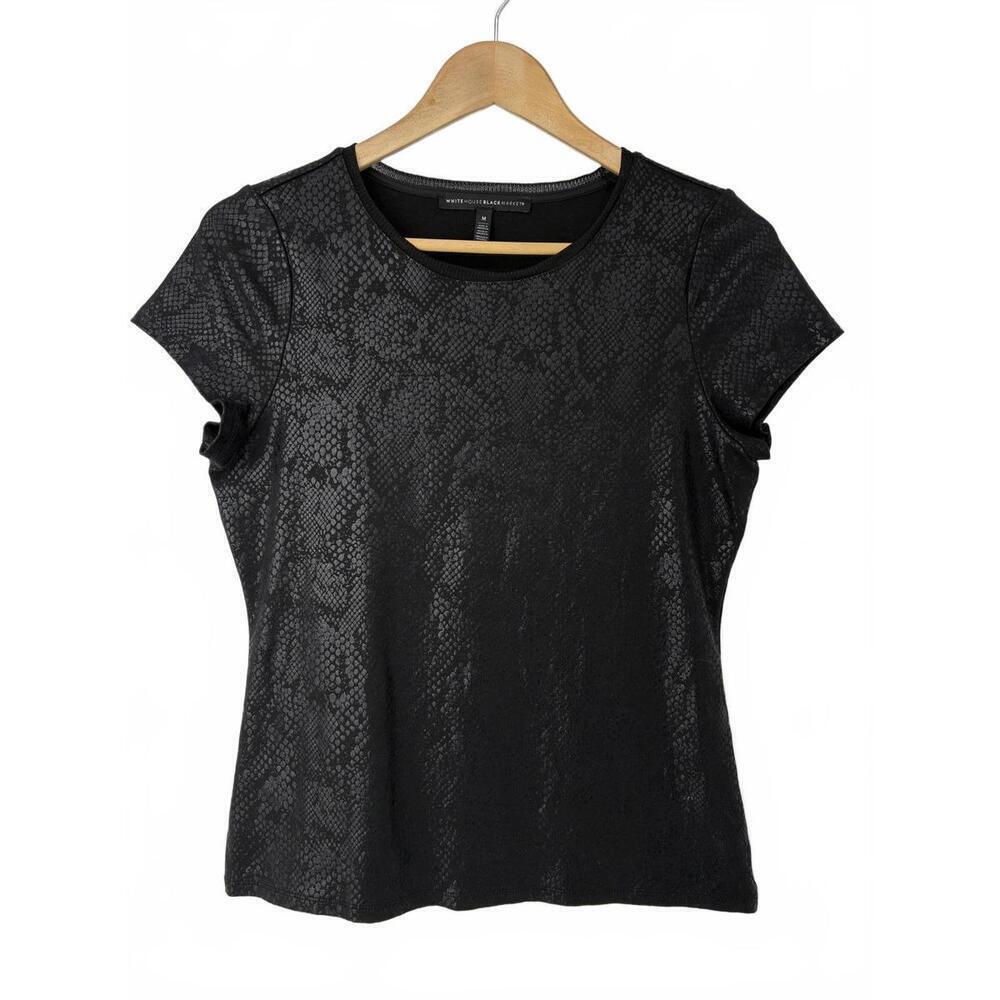 White House Black Market Black Snake Print Short Sleeve Top Women's size medium